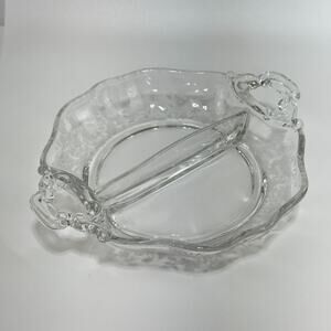 Cambridge Rose Point Glass Two Part Relish Dish Floral Pattern Nut Candy Dish